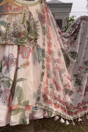 ✨ Digital Printed Organza Bridal Lehenga Choli Dreamy Wedding Ensemble ✨