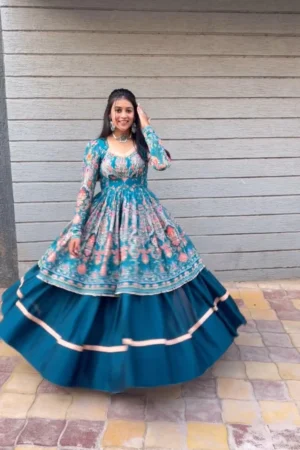 WOMEN WEAR BOUTIQUE STYLES RAYON PRINTED TOP WITH FULL FLAIR LEHENGA