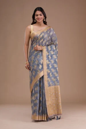 Grey Printed Tissue Saree
