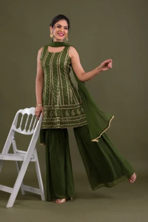 Mehendi Sequins Georgette Readymade Sharara Suit