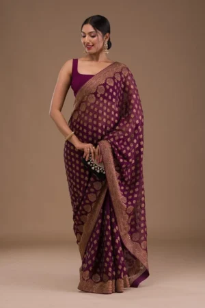 Wine Zariwork Georgette Saree