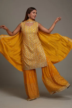 Yellow Gotapatti Semi Crepe Sharara Suit