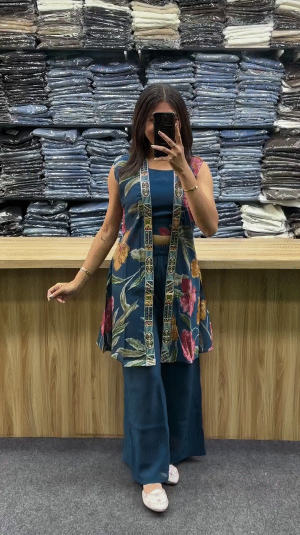 Hot Pink Printed Indo-Fusion Co-Ord Set with Jacket Layer ๐๐บ๐ฟ - Image 3