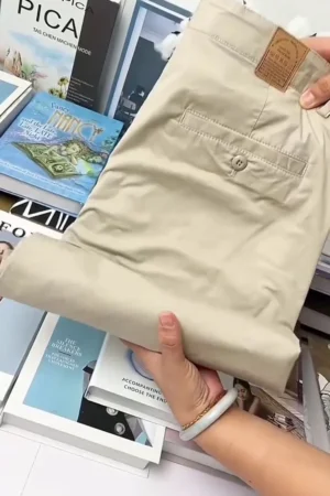 Men’s Beige Slim-Fit Cotton Chino Pants ✨